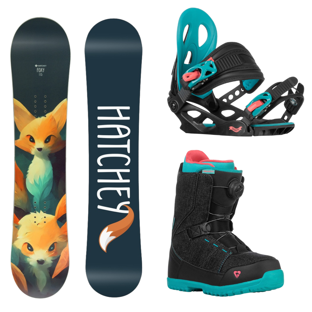 Snowboard HATCHEY Foxy + vázání Gravity + boty Gravity Micra 